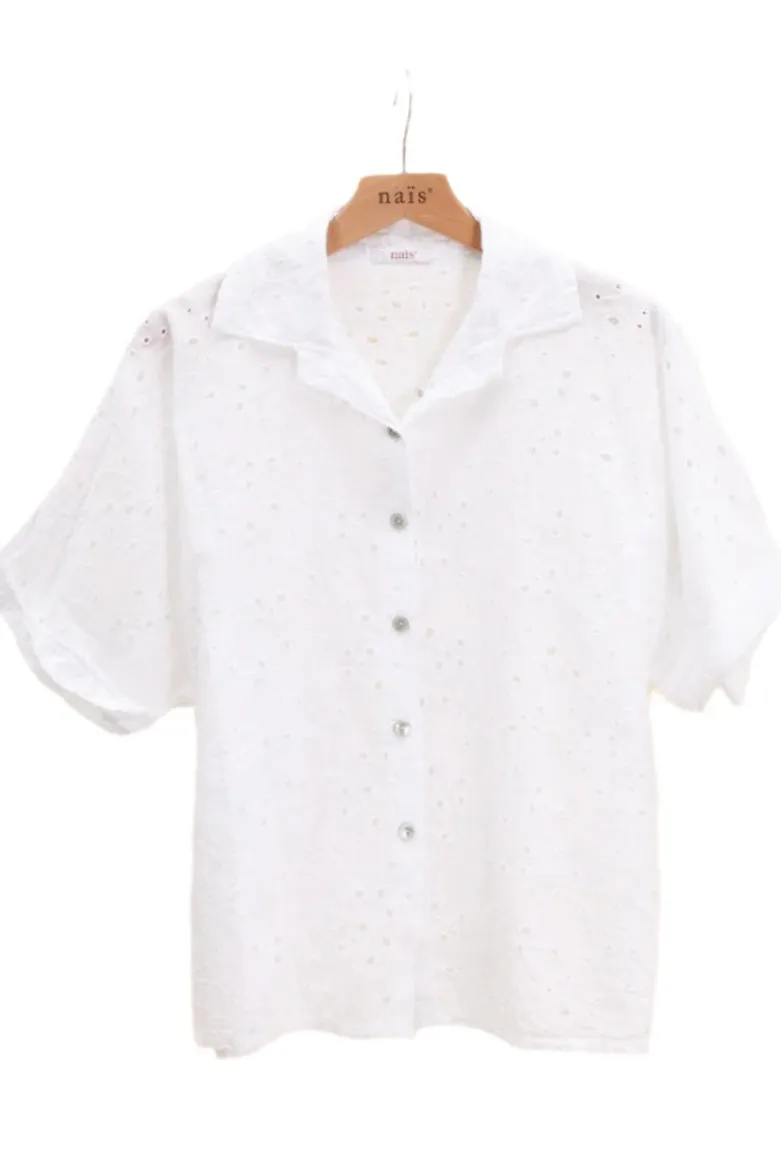 Cotton Broderie Anglaise Short Sleeve Shirt One Size