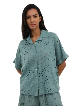 Cotton Broderie Anglaise Short Sleeve Shirt One Size