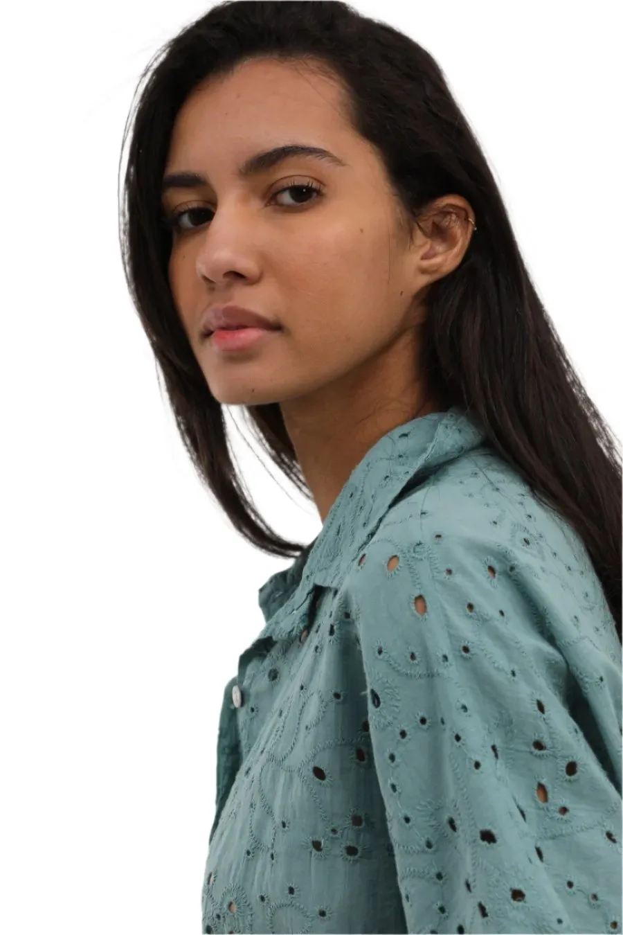 Cotton Broderie Anglaise Short Sleeve Shirt One Size
