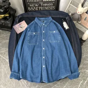 Denim Shirt Men Korean Trendy Stylish Long Sleeved All-Matching Student BF Couple Thin Men Shirt