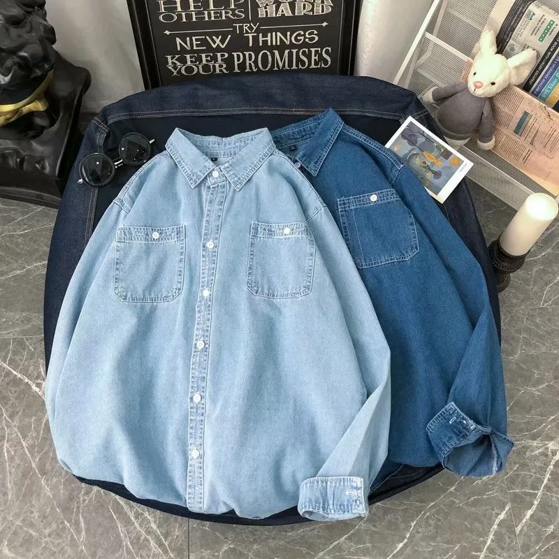 Denim Shirt Men Korean Trendy Stylish Long Sleeved All-Matching Student BF Couple Thin Men Shirt
