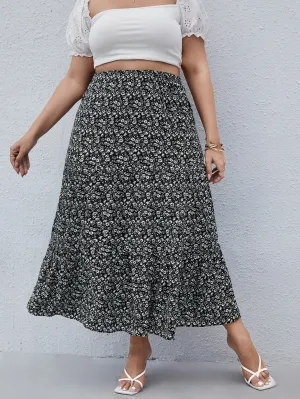 Ditsy Floral Long Plus Size Skirt
