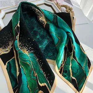 Elegant Bohemian Chic Green Mulberry Silk Square Scarf
