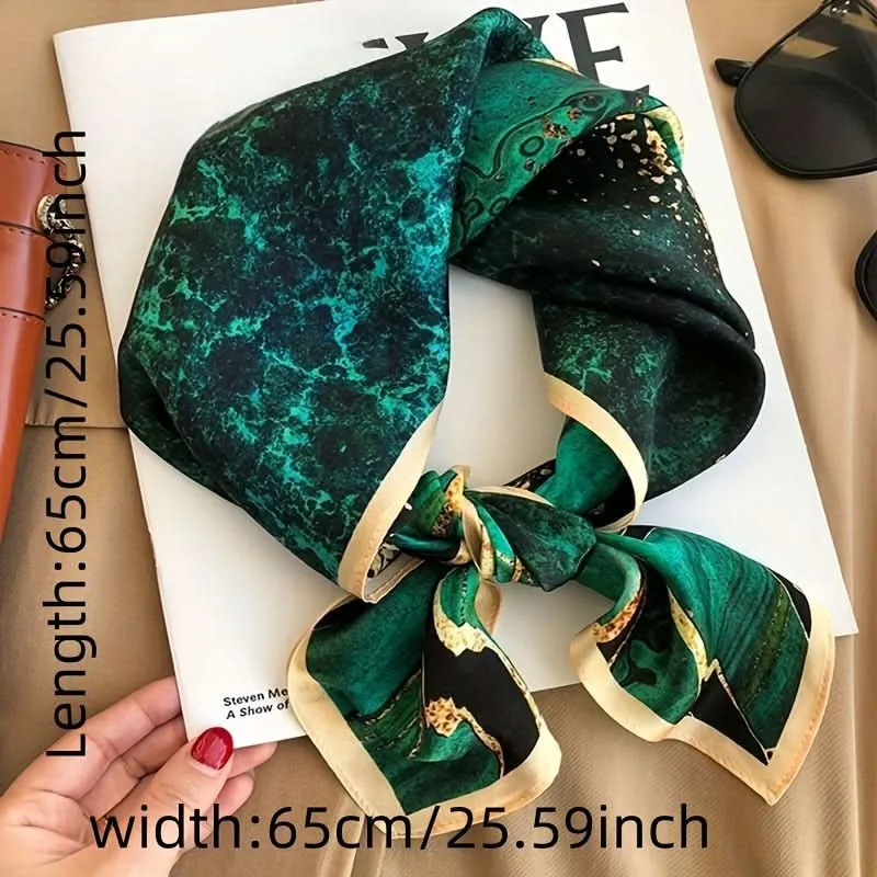 Elegant Bohemian Chic Green Mulberry Silk Square Scarf
