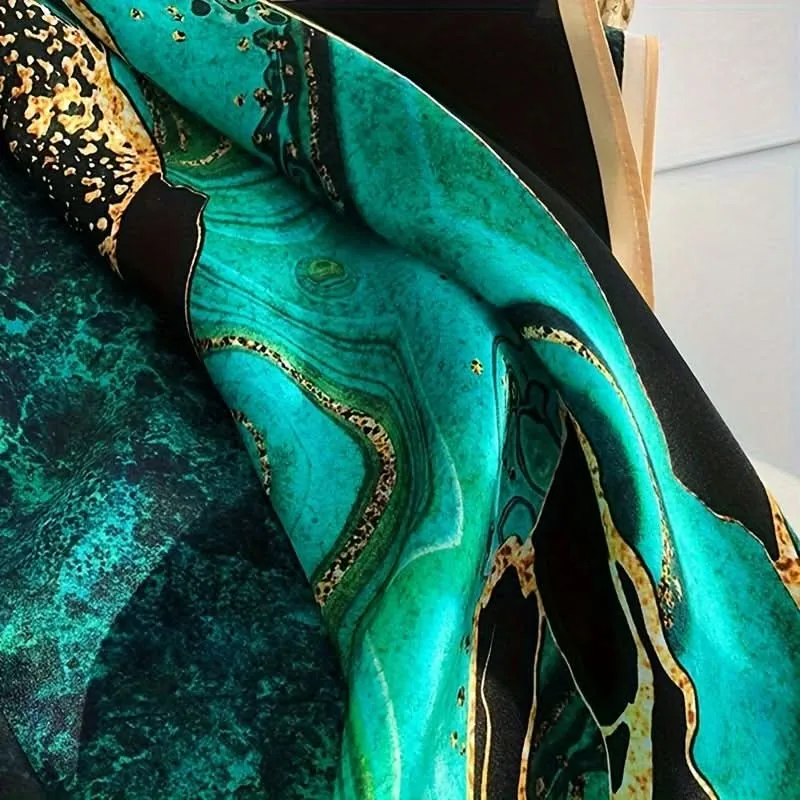 Elegant Bohemian Chic Green Mulberry Silk Square Scarf
