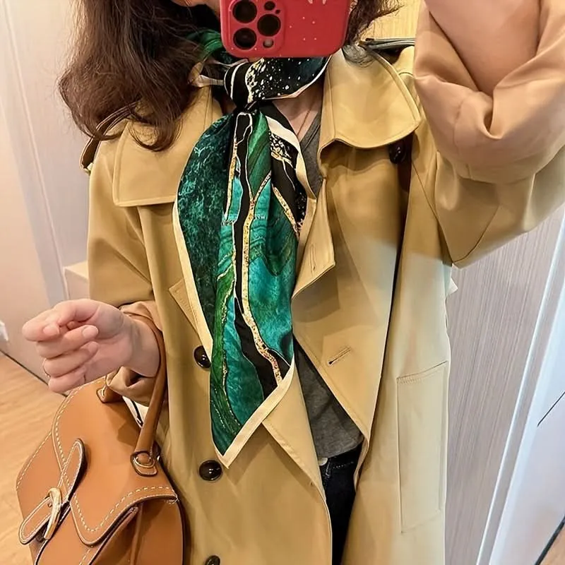 Elegant Bohemian Chic Green Mulberry Silk Square Scarf