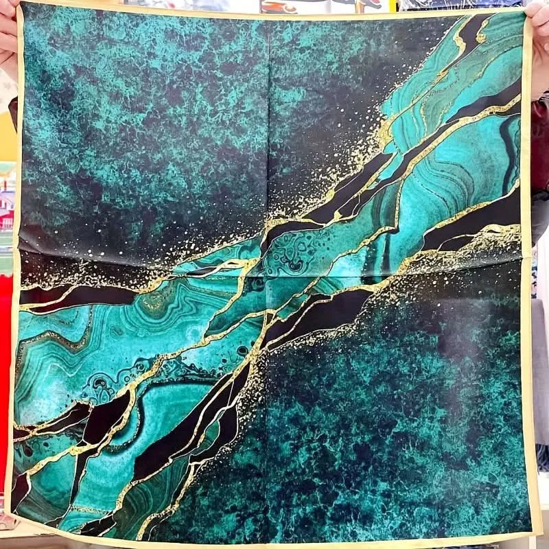 Elegant Bohemian Chic Green Mulberry Silk Square Scarf