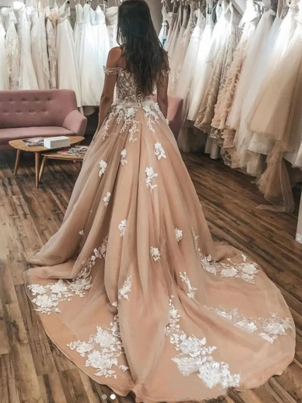Elegant Long A-line Off the Shoulder Tulle Lace Graduation Prom Dresses