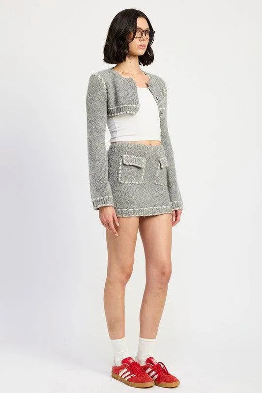Emory Park Cropped Bubble Sleeve Cardigan Top