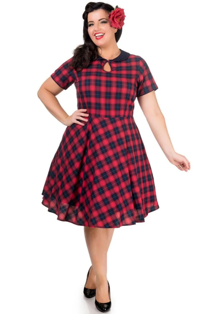 Evelyn Retro Check Swing Dress in Red
