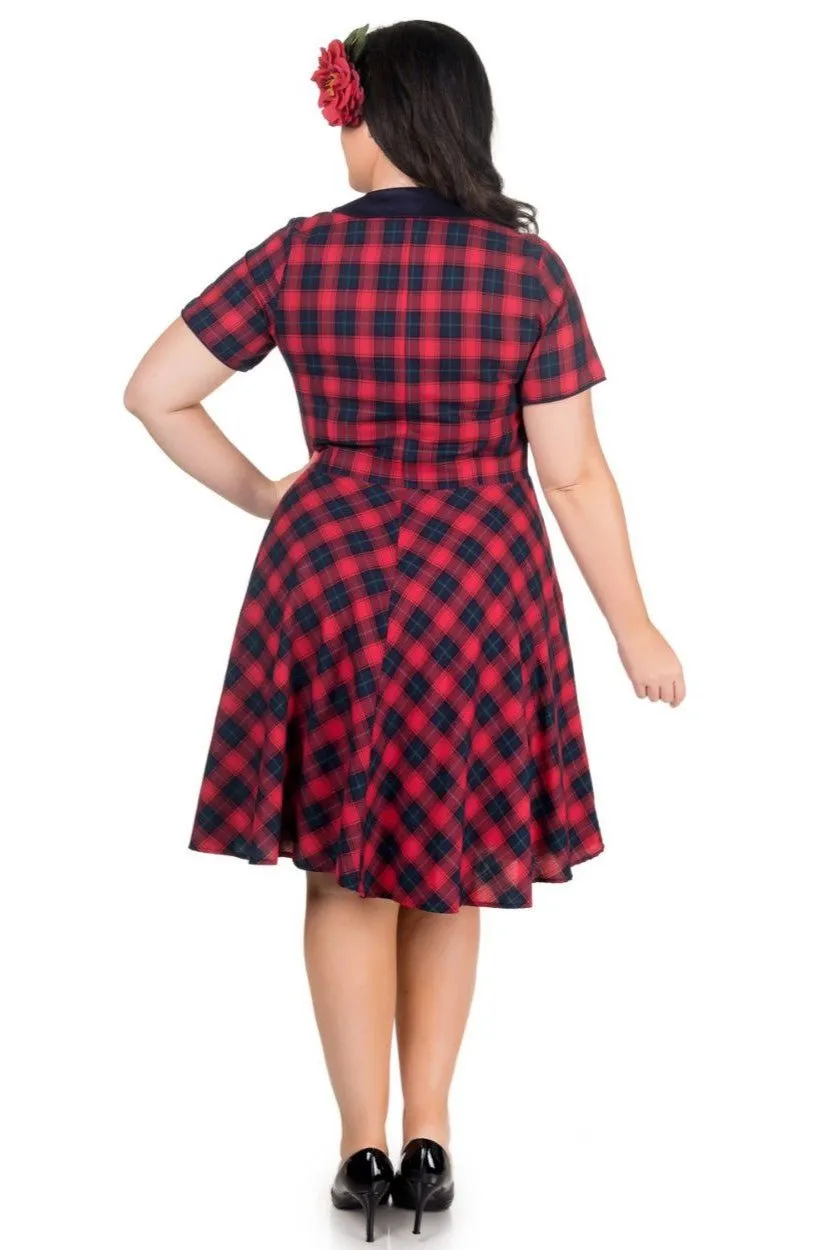 Evelyn Retro Check Swing Dress in Red