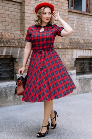 Evelyn Retro Check Swing Dress in Red