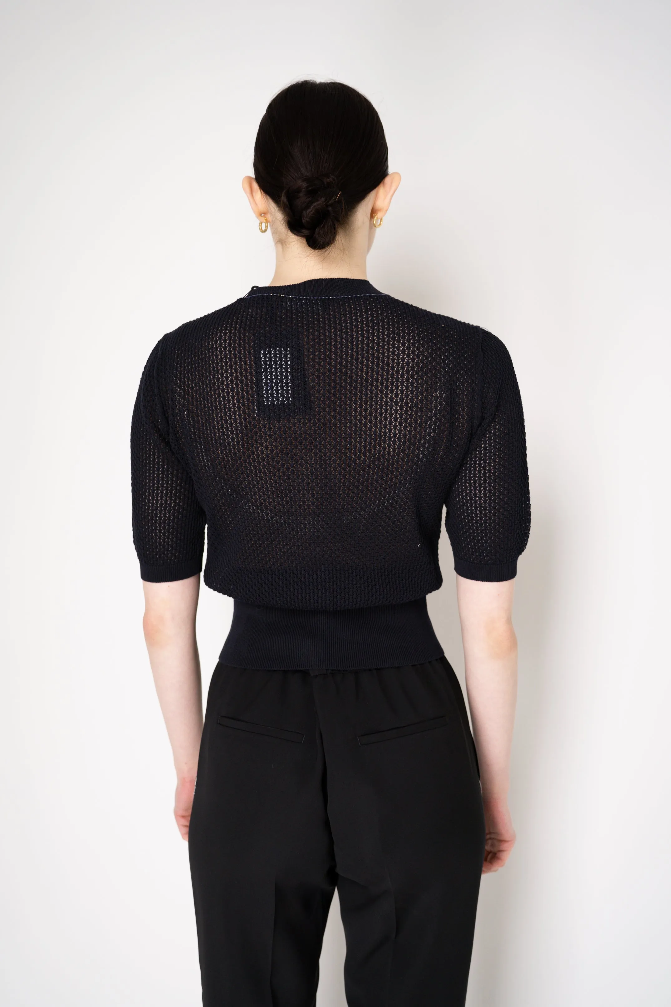 Fabiana Filippi Open-Weave Knit Cardigan Top in Navy