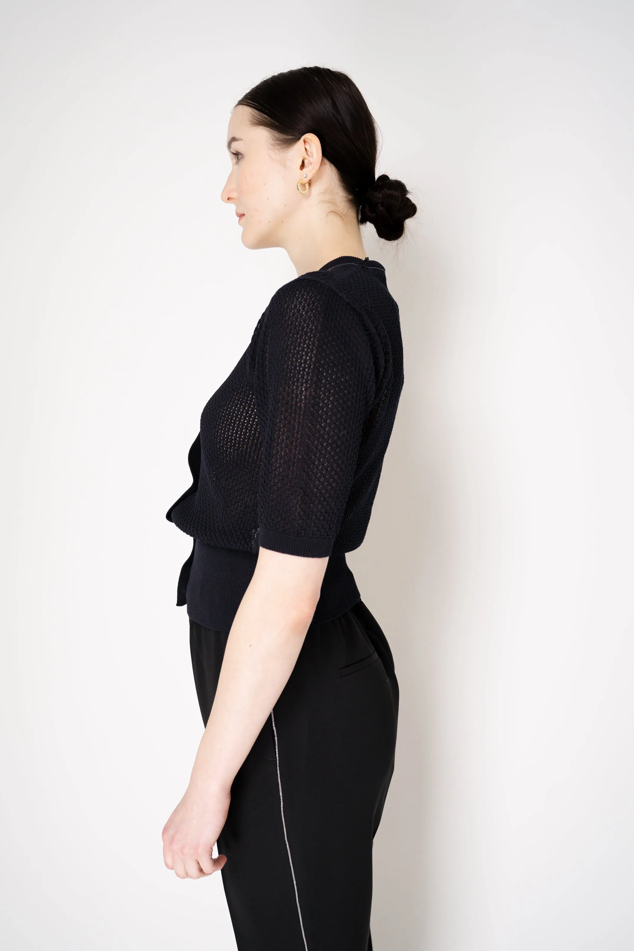 Fabiana Filippi Open-Weave Knit Cardigan Top in Navy