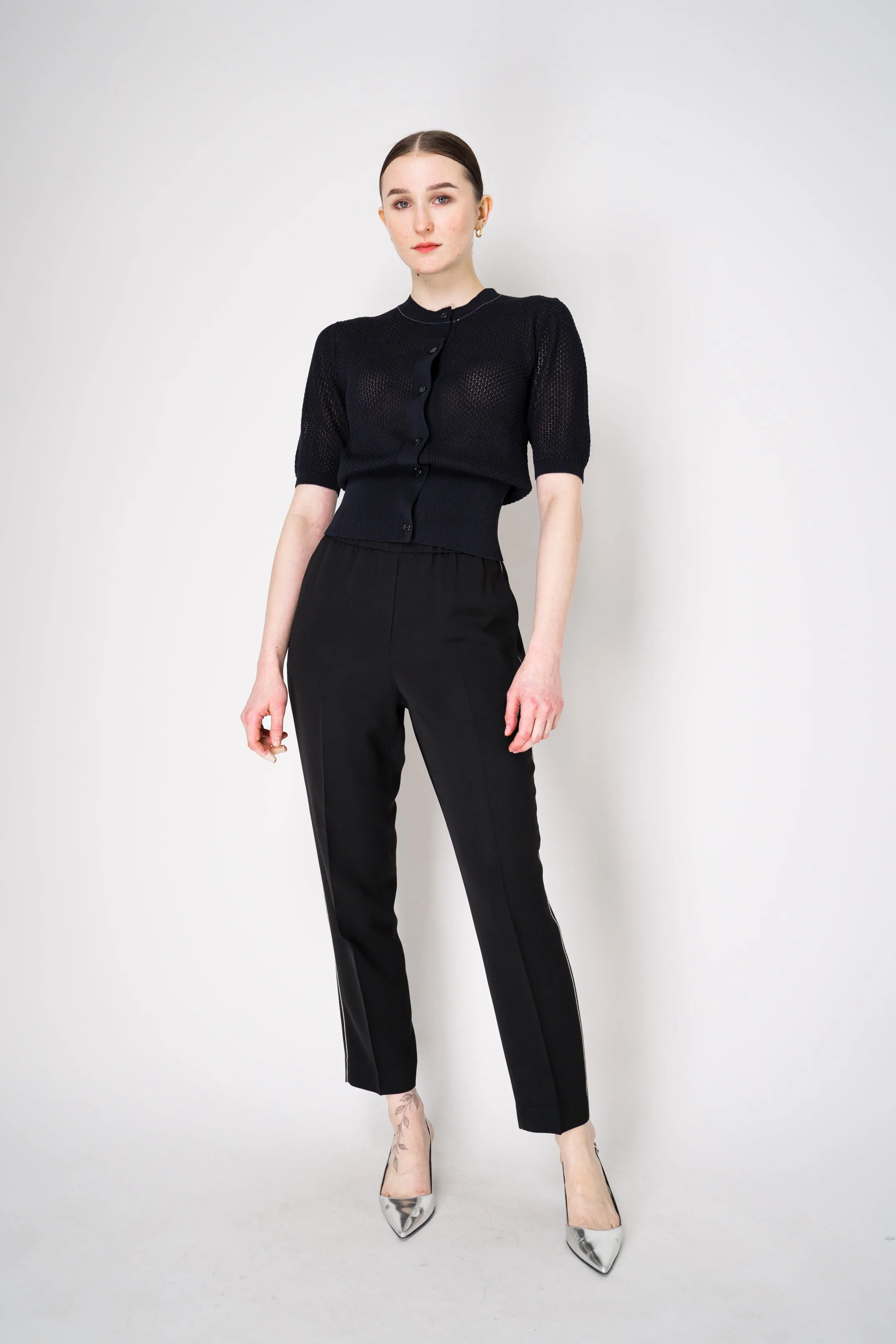 Fabiana Filippi Open-Weave Knit Cardigan Top in Navy