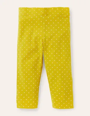 Fun Cropped Leggings-Daffodil Yellow Pin Spot