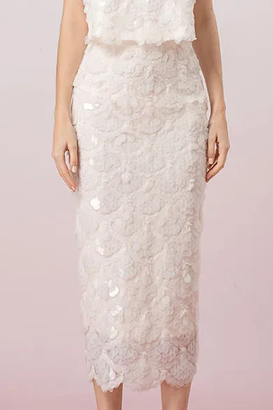 Gabriellen White Sequins Pencil Skirt