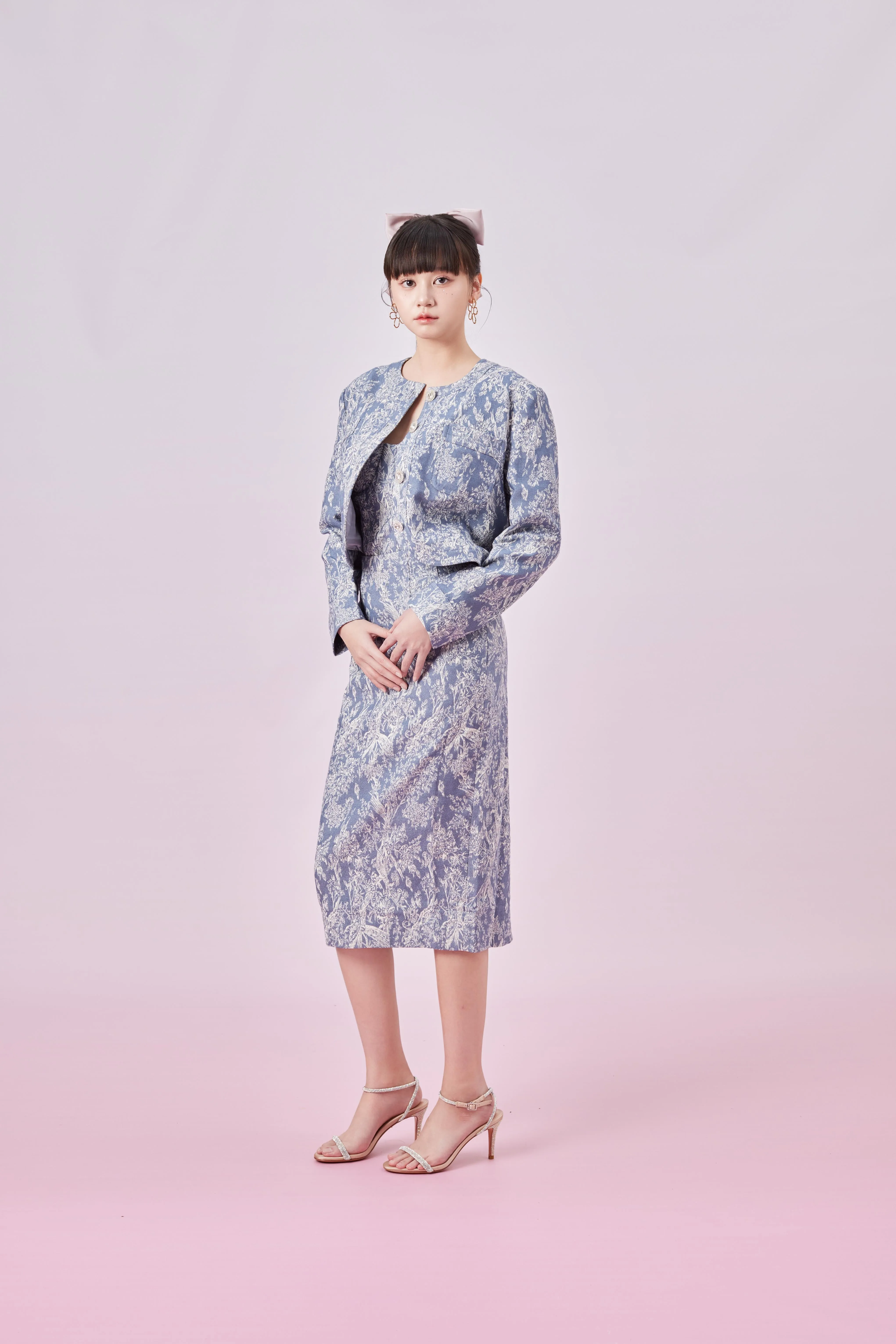 Gabrila Blue Denim Print Pencil Skirts