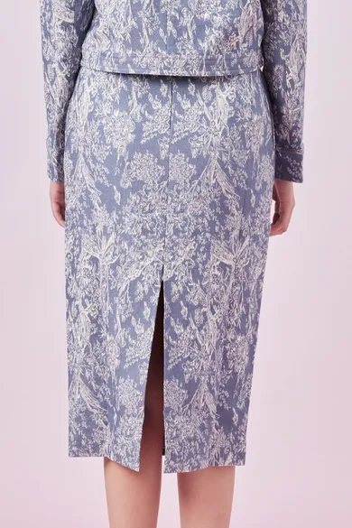 Gabrila Blue Denim Print Pencil Skirts