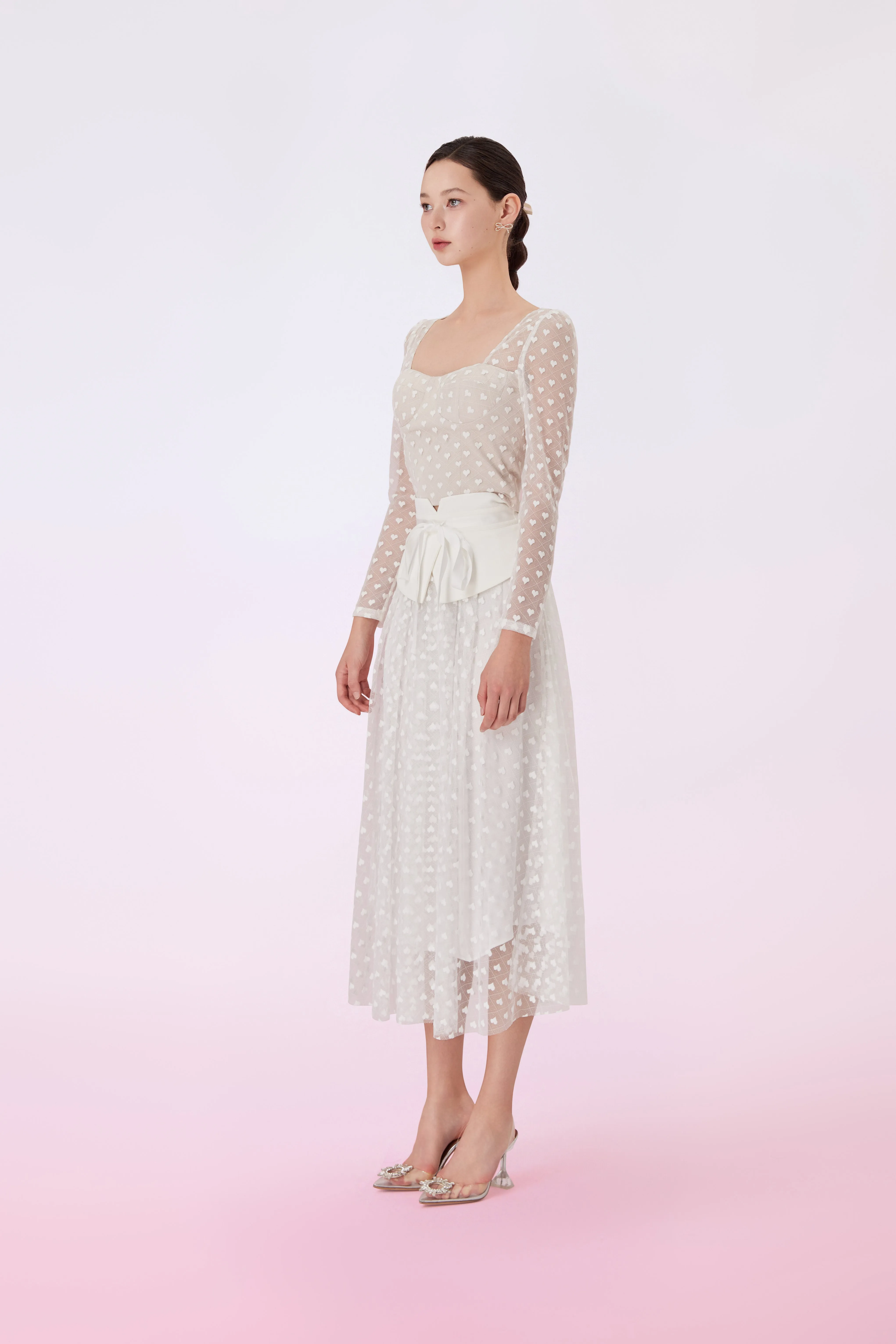 Ginnie White Heart Lace Long Skirt