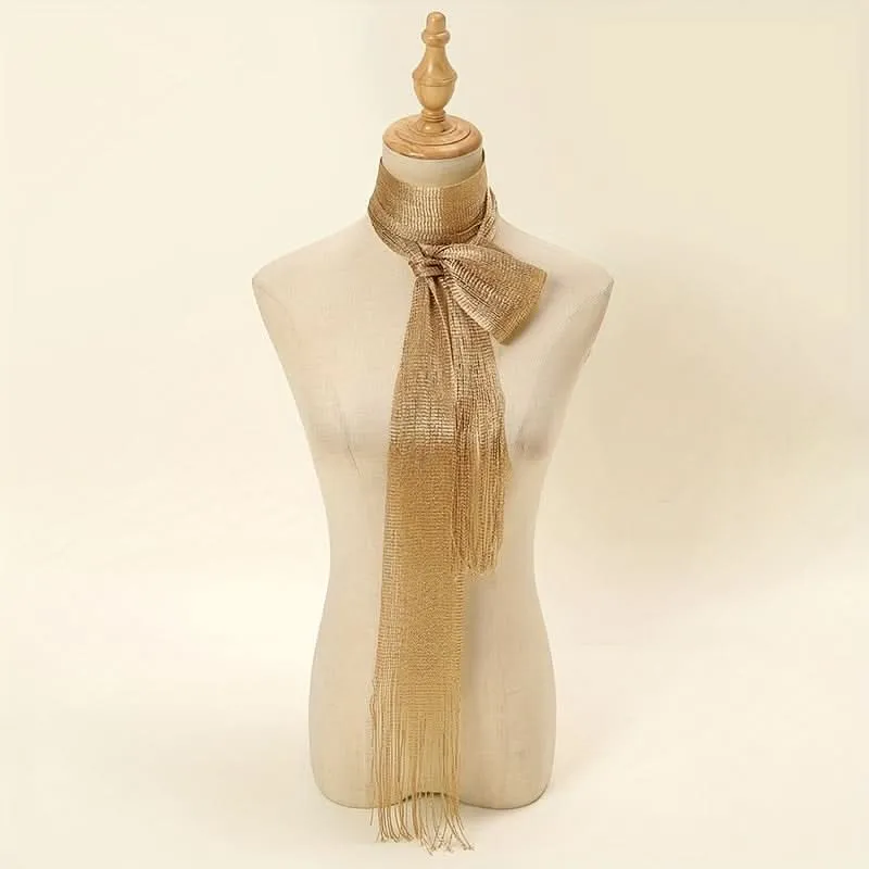 Glittering 3-Piece Metallic Mesh Scarf Set – Golden, Silvery & Black