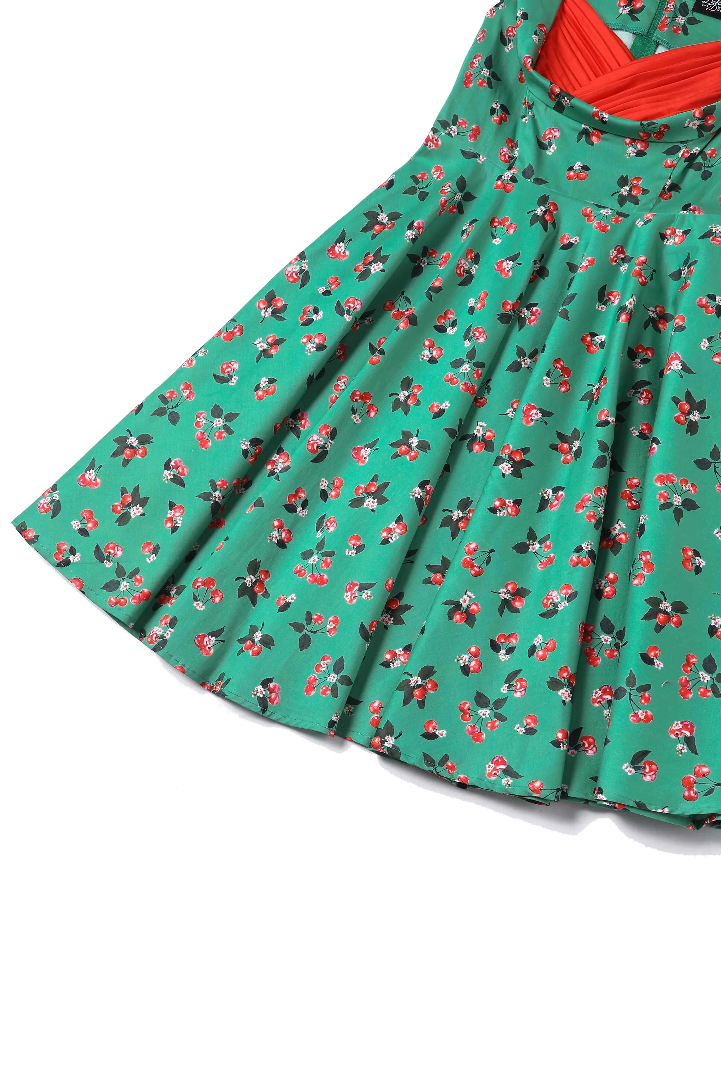 Grace Green Cherry Pleated Bust Dress