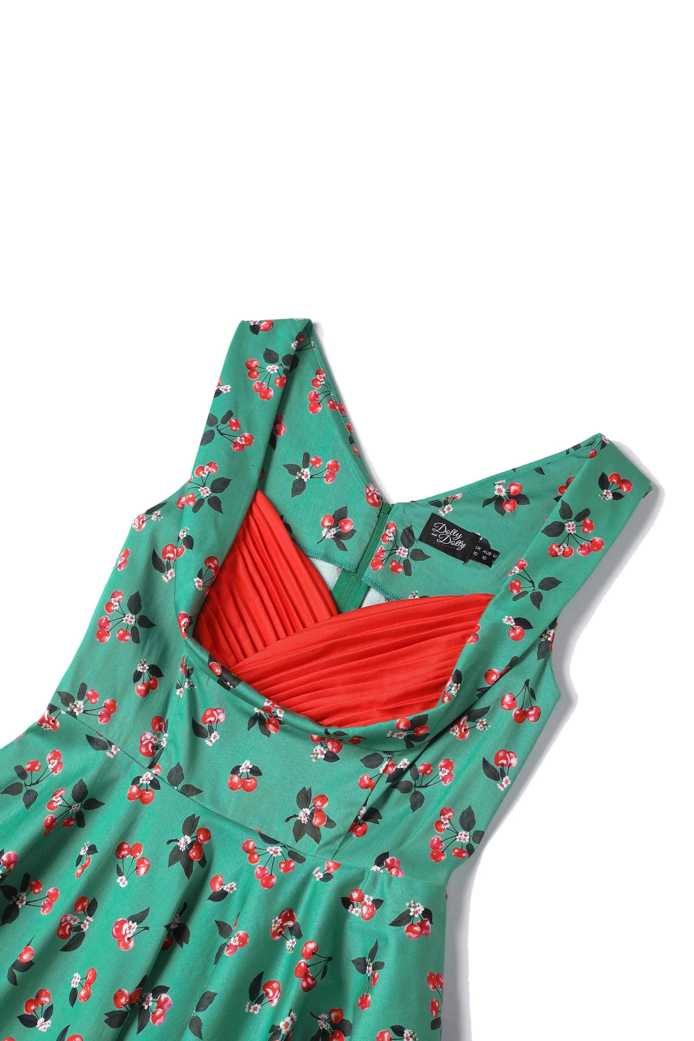 Grace Green Cherry Pleated Bust Dress