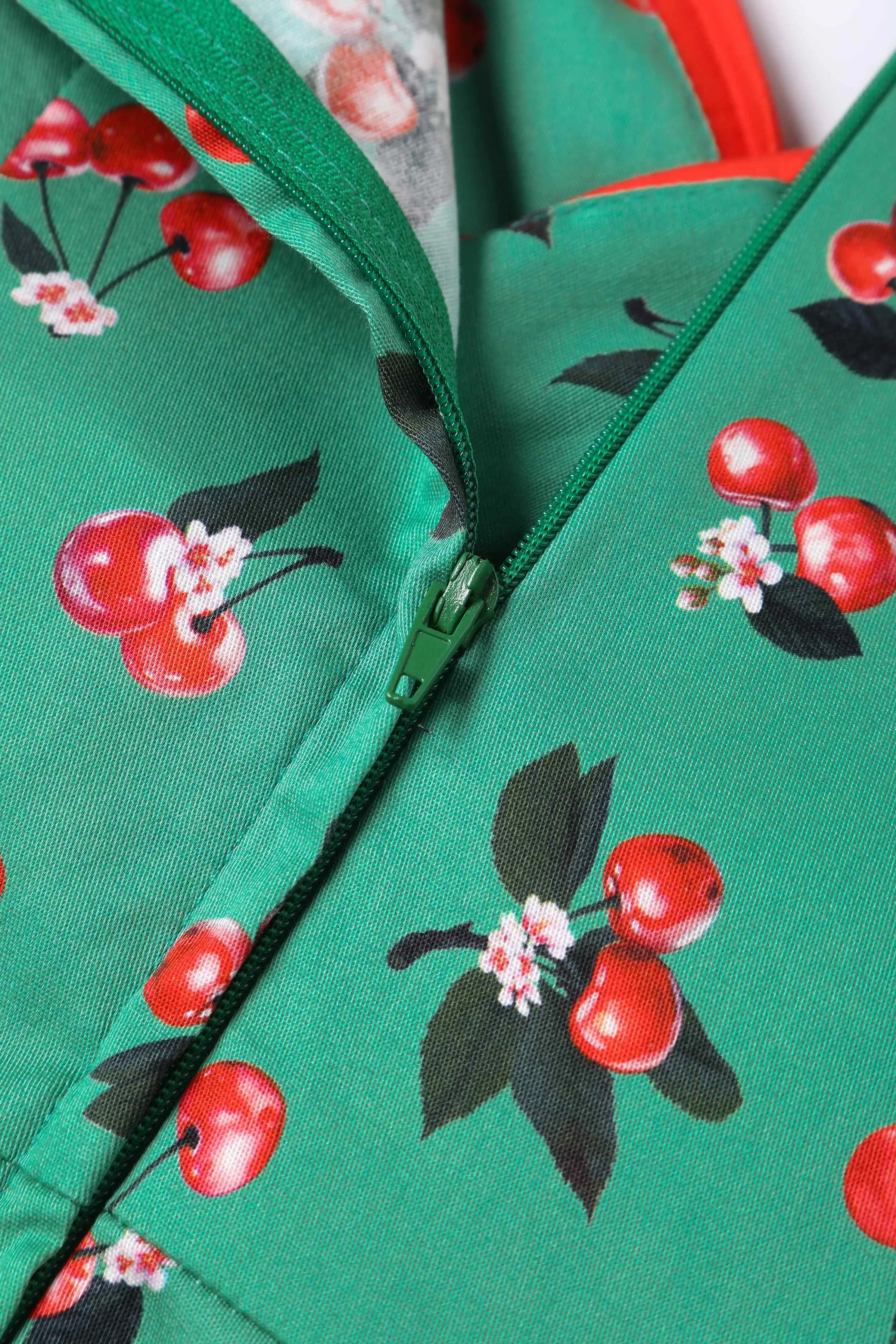 Grace Green Cherry Pleated Bust Dress