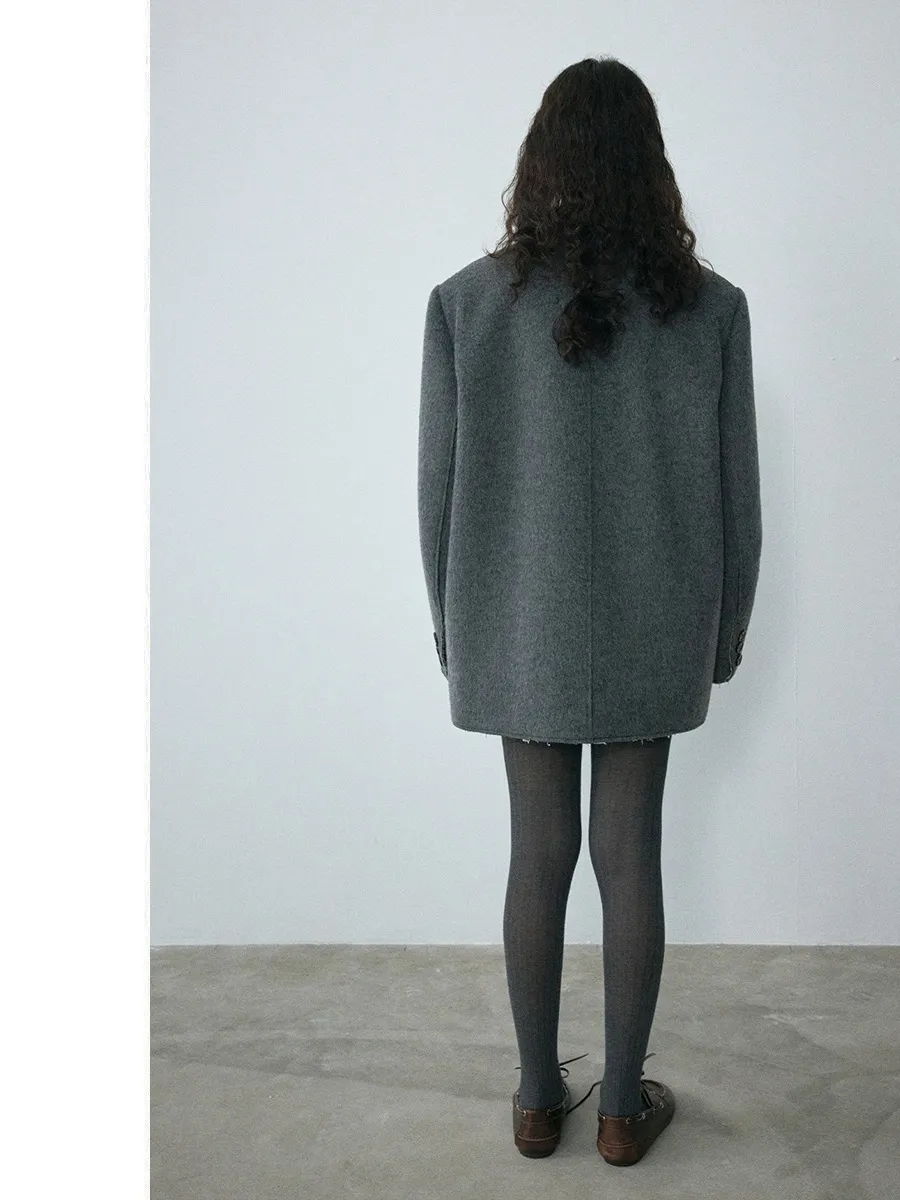 Gray Oversized V-Neck Blazer