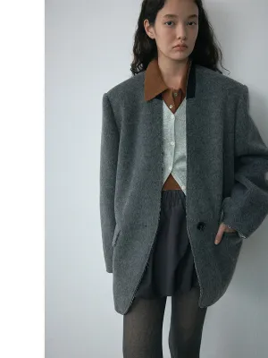 Gray Oversized V-Neck Blazer