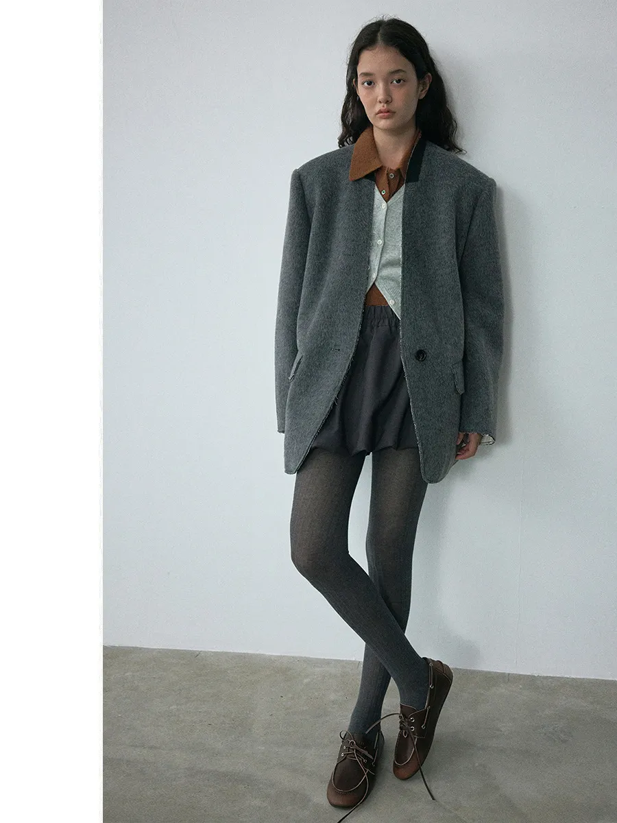 Gray Oversized V-Neck Blazer
