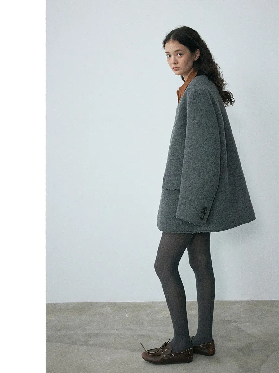 Gray Oversized V-Neck Blazer