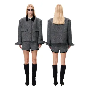Gray Plaid Velvet Collar Suit
