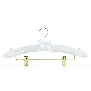 HANGERWORLD White 17inch Satin Padded Coat Clothes Hangers with Clips for Skirts Pants Wedding Garments