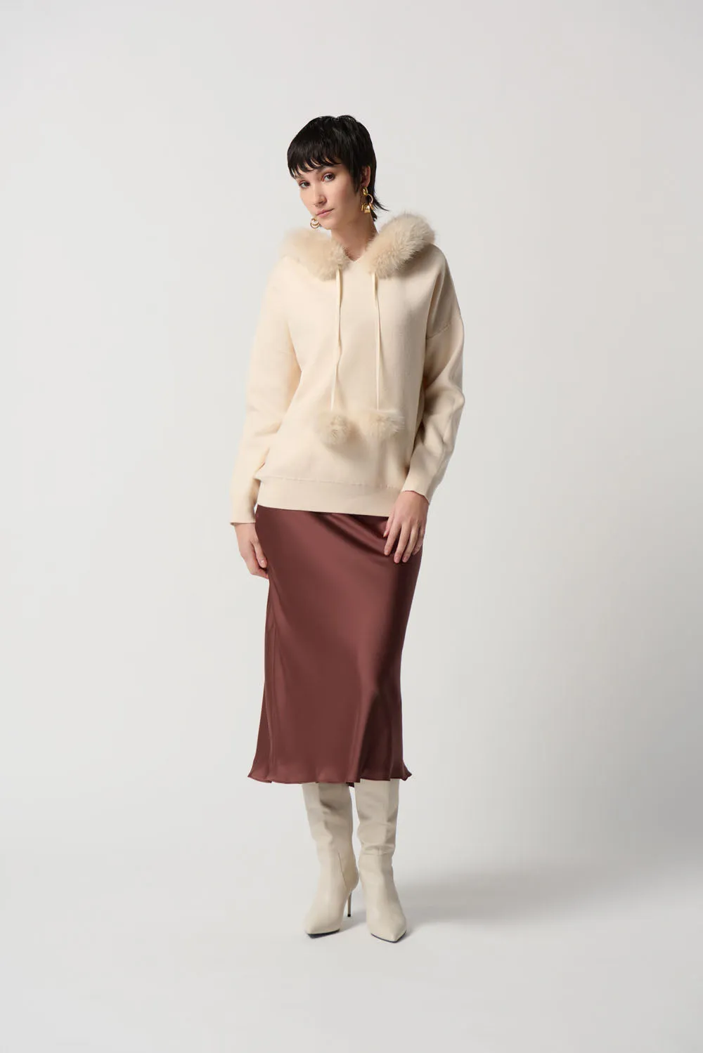 Joseph Ribkoff Toffee Satin Flared Skirt With Chiffon Lining Style 234109