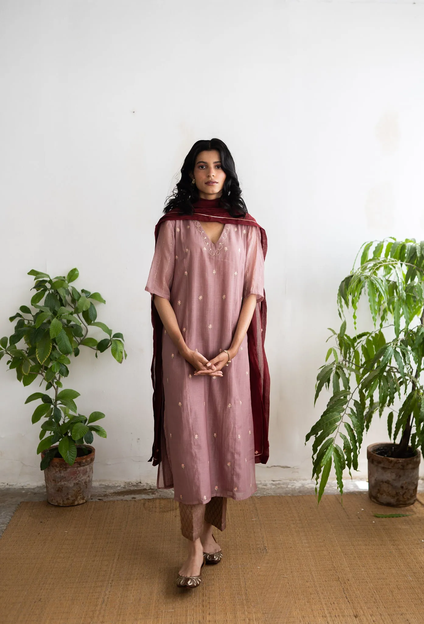 JUANITA- HANDWOVEN CHANDERI SOFT OLD ROSE KURTA