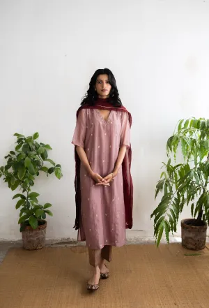 JUANITA- HANDWOVEN CHANDERI SOFT OLD ROSE KURTA