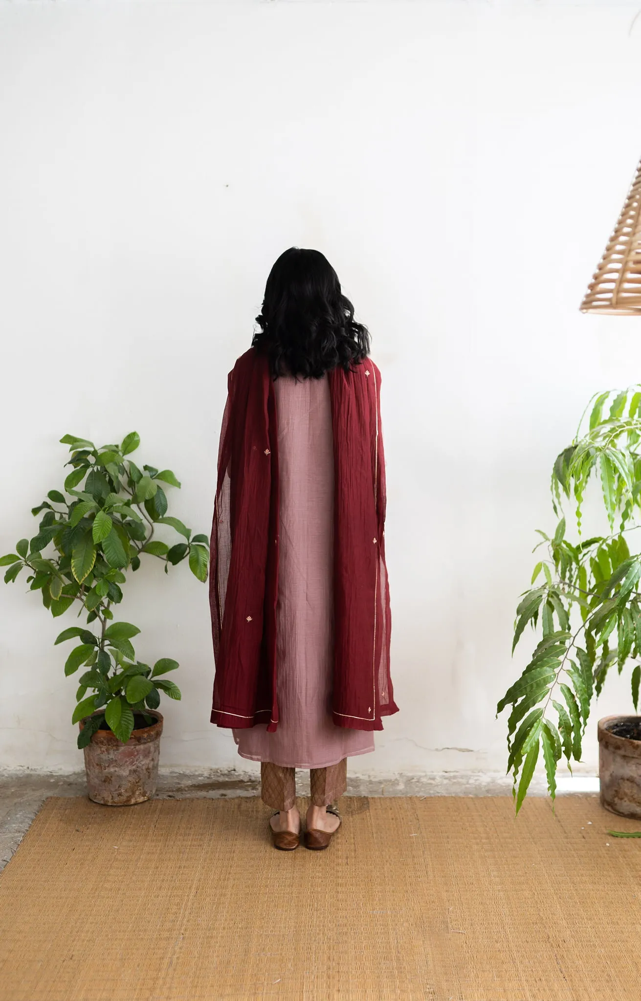 JUANITA- HANDWOVEN CHANDERI SOFT OLD ROSE KURTA