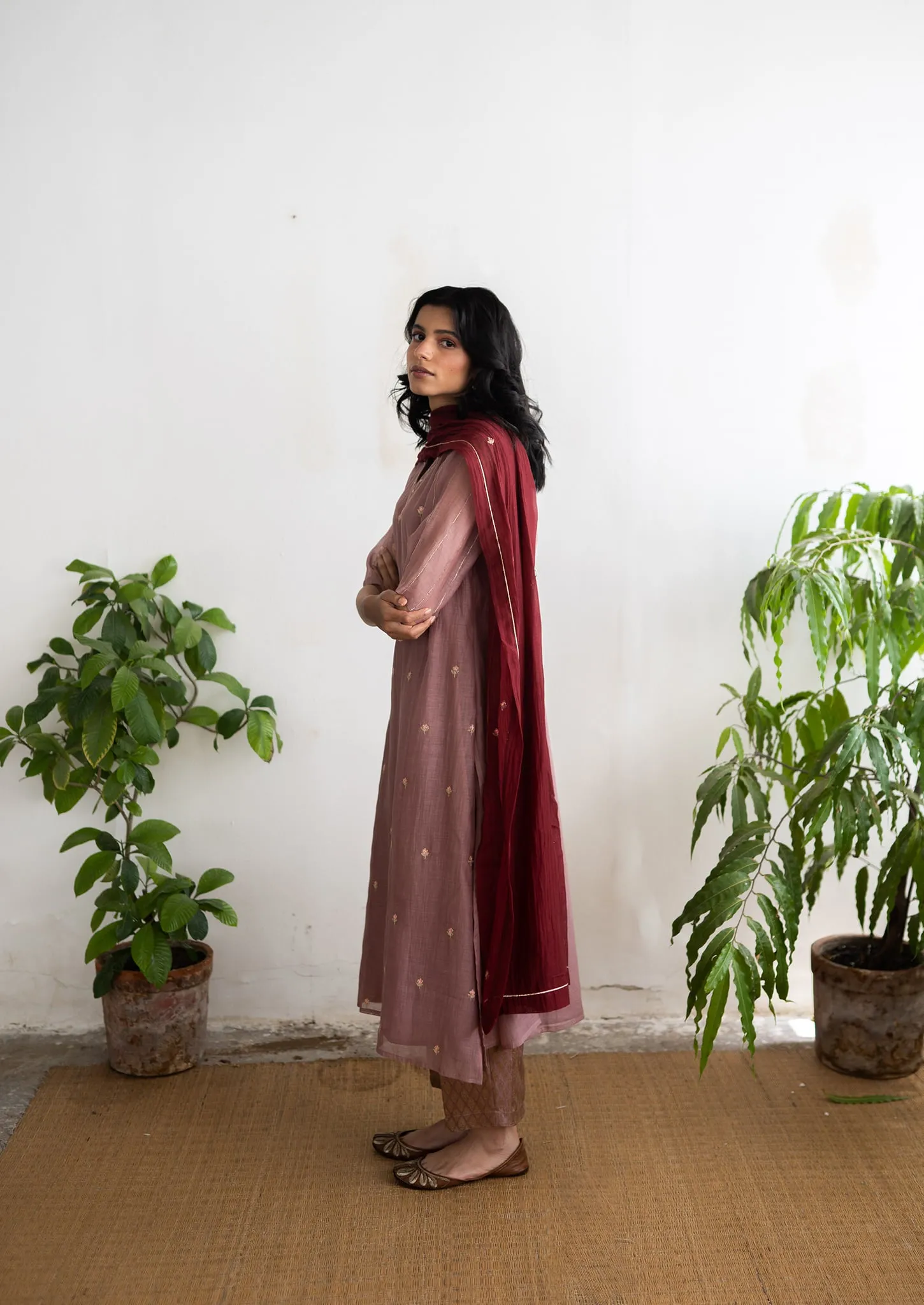 JUANITA- HANDWOVEN CHANDERI SOFT OLD ROSE KURTA