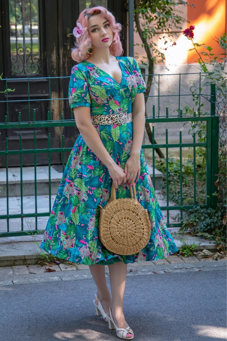 Julia Tropical Cheetah Midi Dress