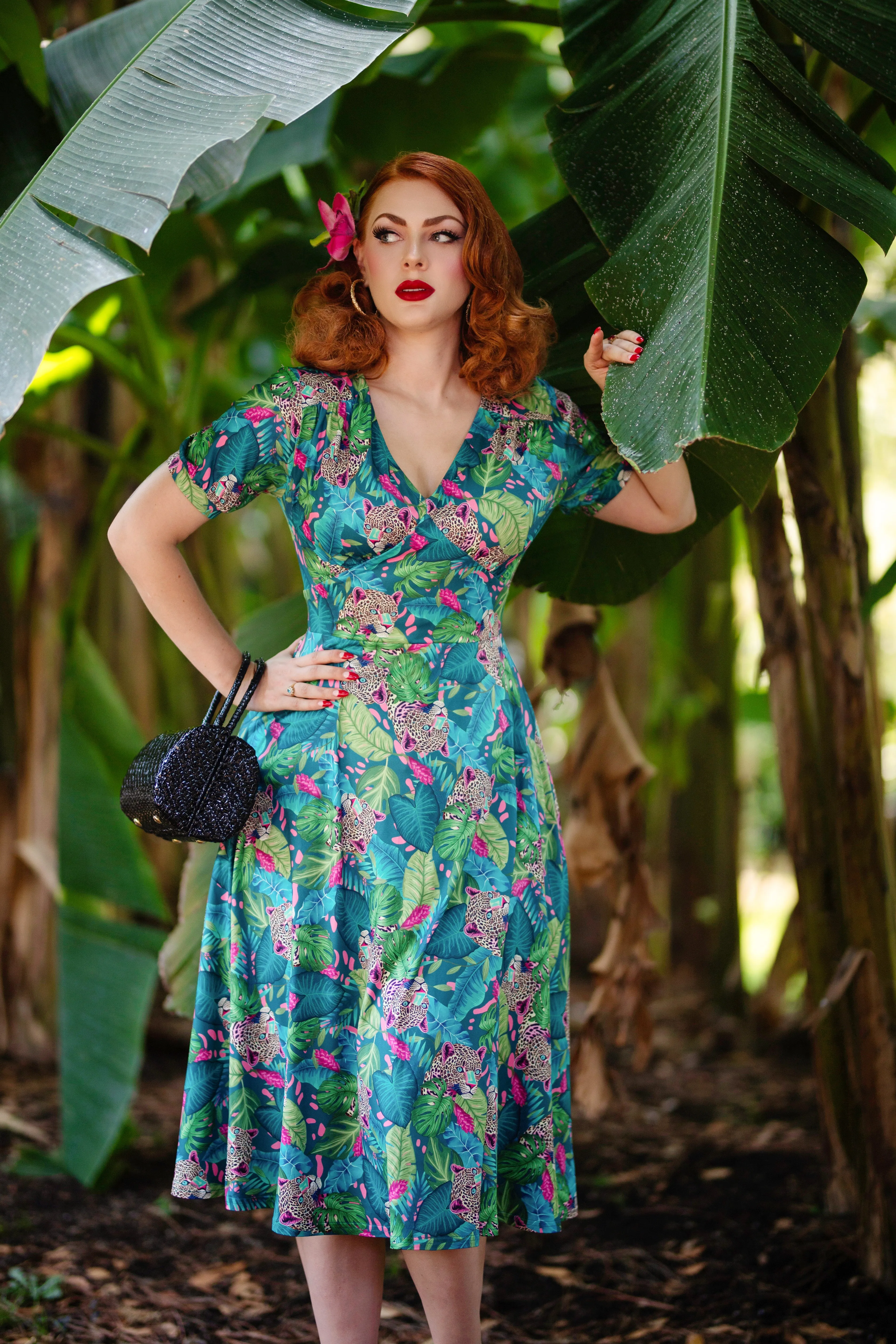 Julia Tropical Cheetah Midi Dress