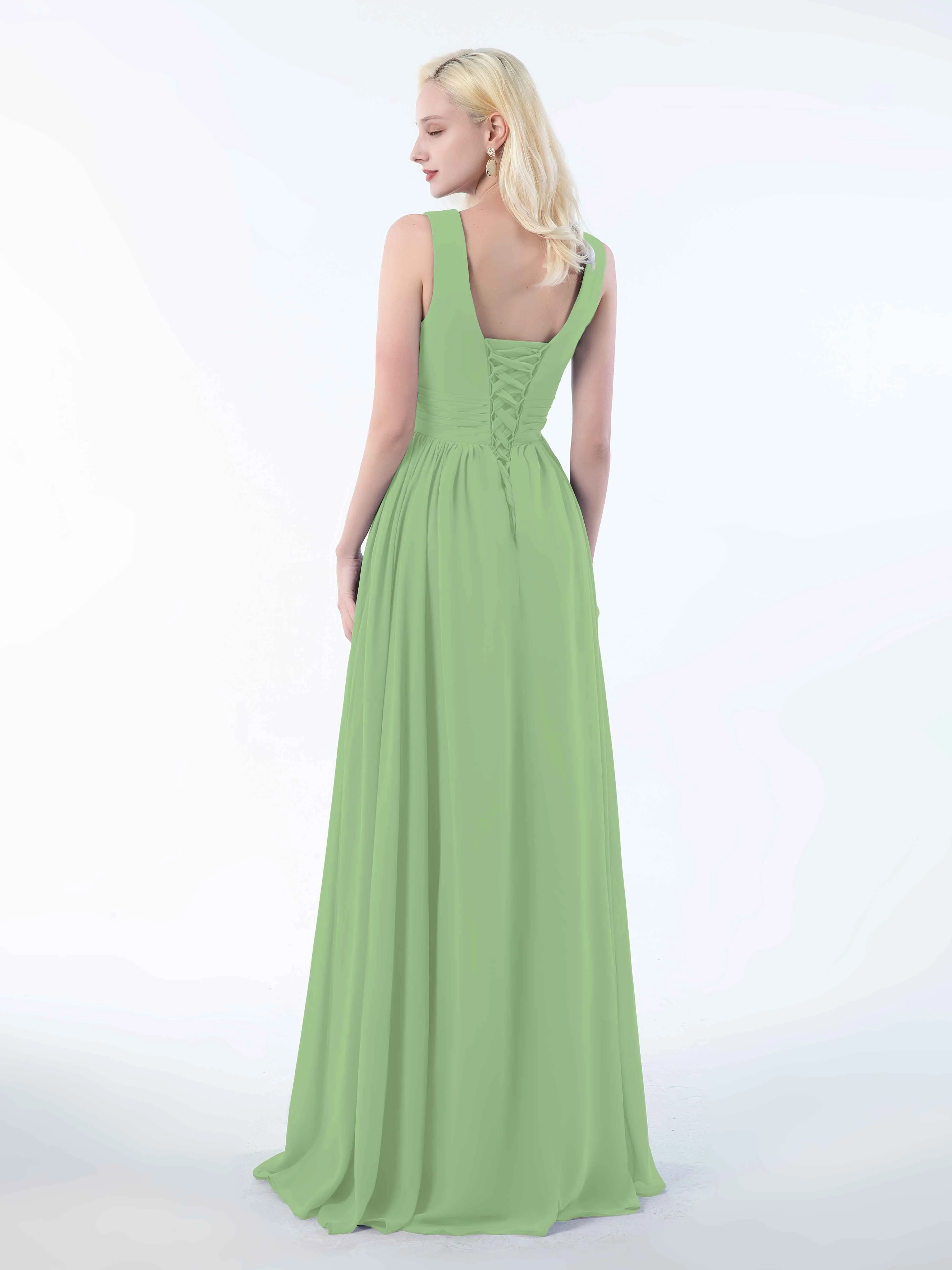 Khloe Flattering V Neck Pleated Floor Length Chiffon Bridesmaid Dresses