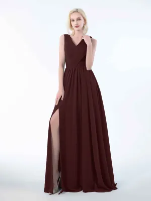 Khloe Flattering V Neck Pleated Floor Length Chiffon Bridesmaid Dresses