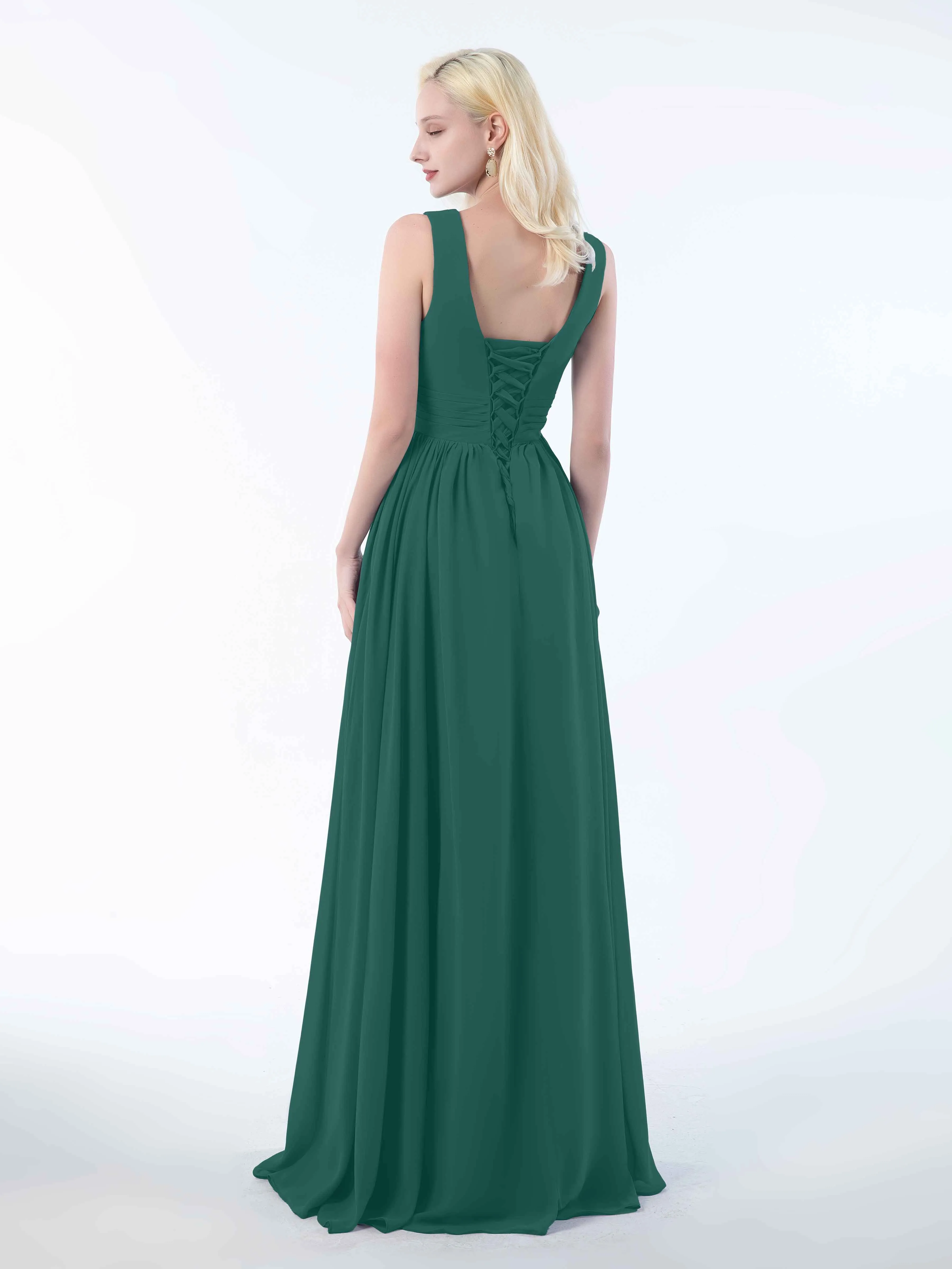 Khloe Flattering V Neck Pleated Floor Length Chiffon Bridesmaid Dresses