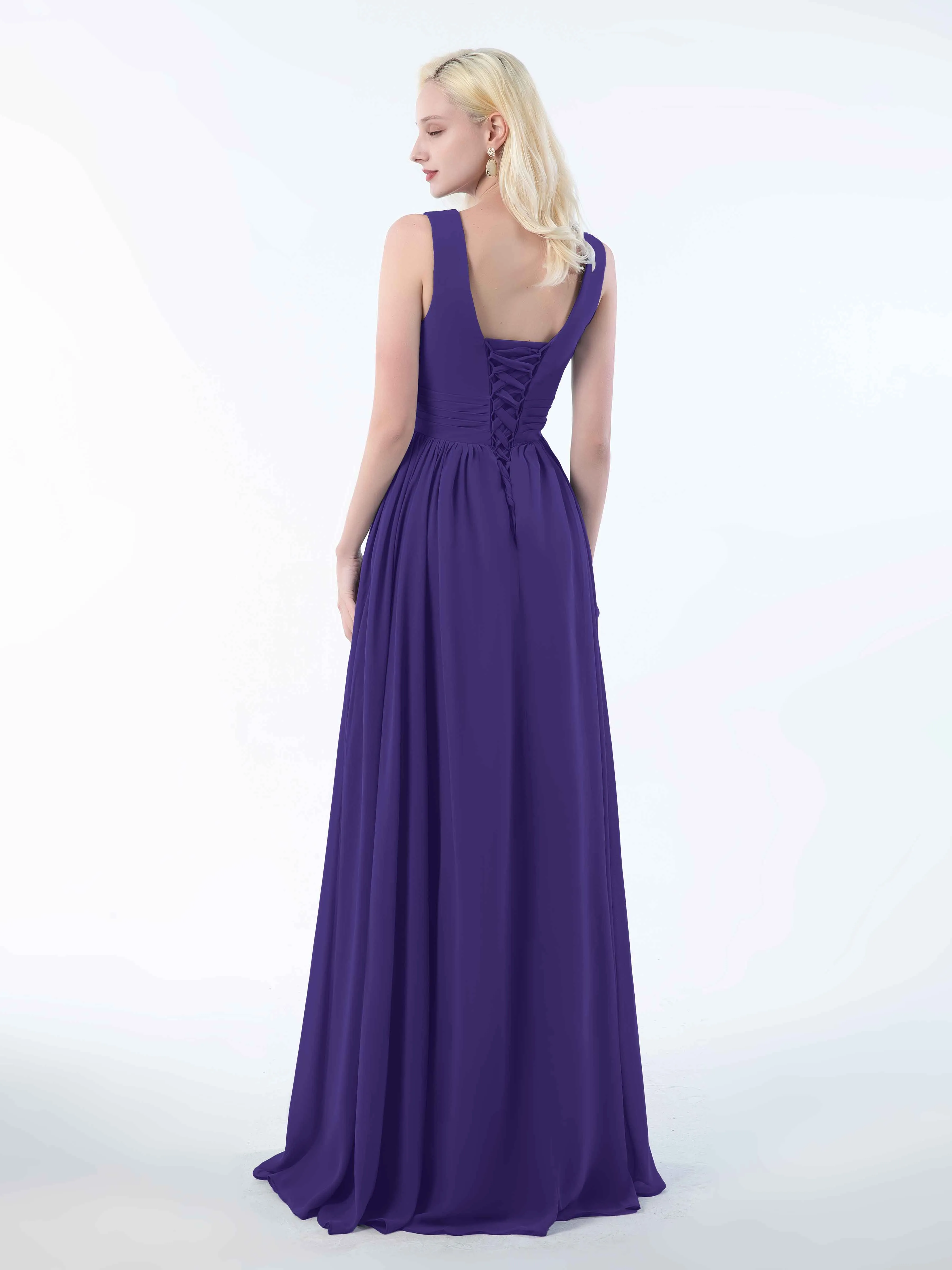 Khloe Flattering V Neck Pleated Floor Length Chiffon Bridesmaid Dresses
