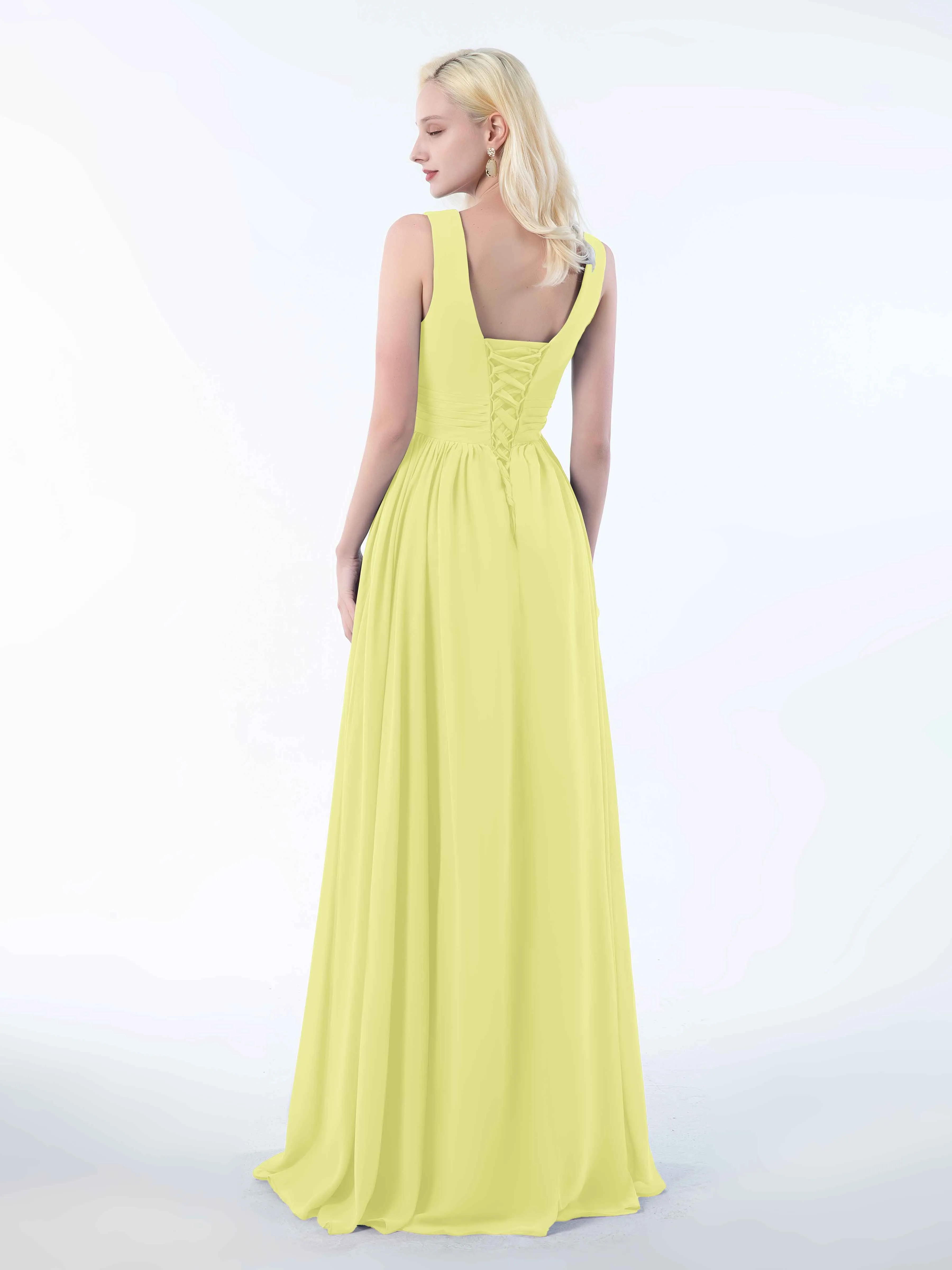 Khloe Flattering V Neck Pleated Floor Length Chiffon Bridesmaid Dresses
