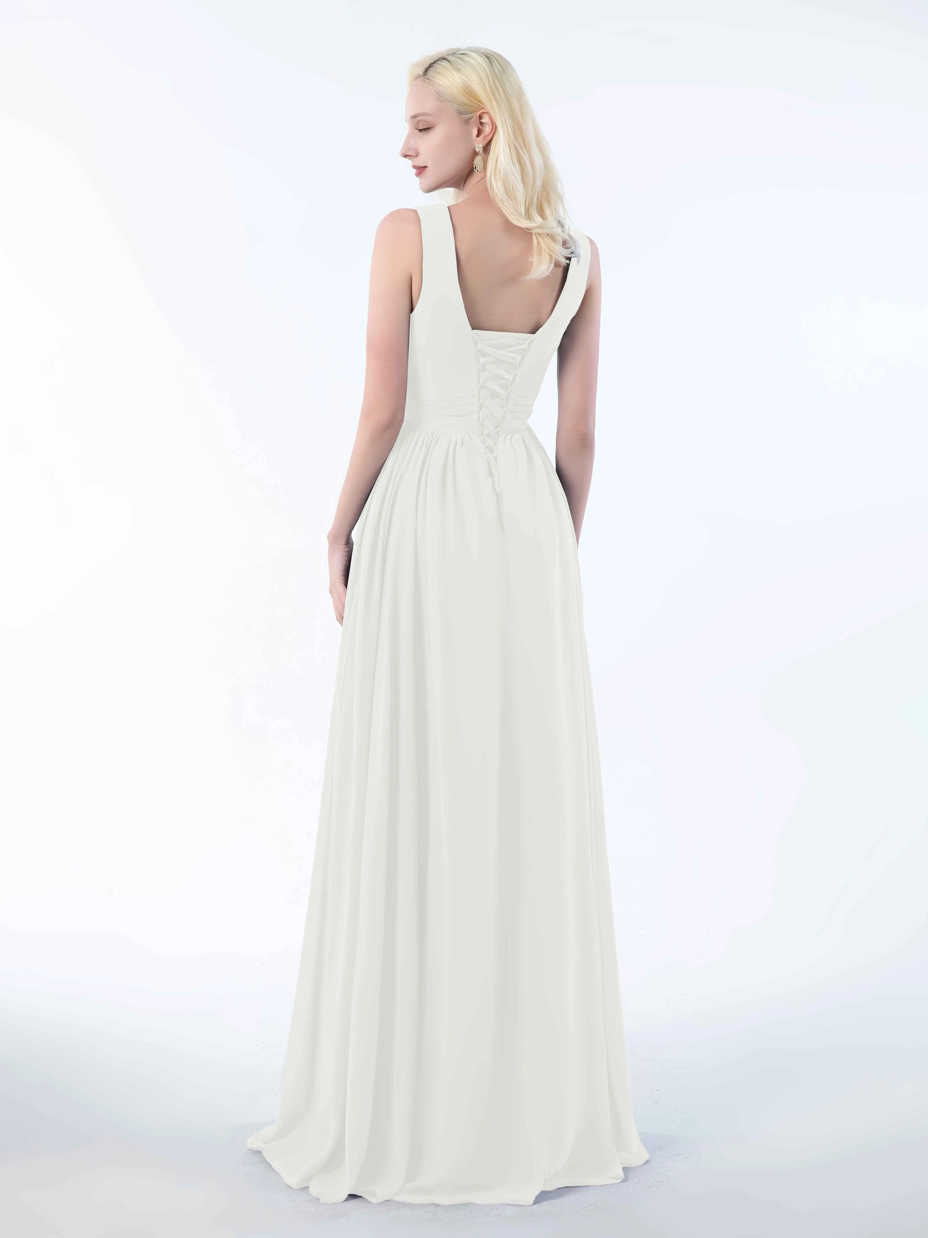 Khloe Flattering V Neck Pleated Floor Length Chiffon Bridesmaid Dresses