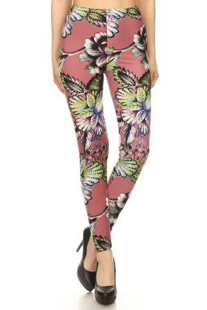 Leggings Depot Pink Floral Full Length Leggings (One Size)