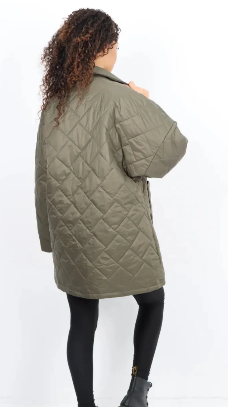 Leopard Lined Quilted Front Pockets Jacket