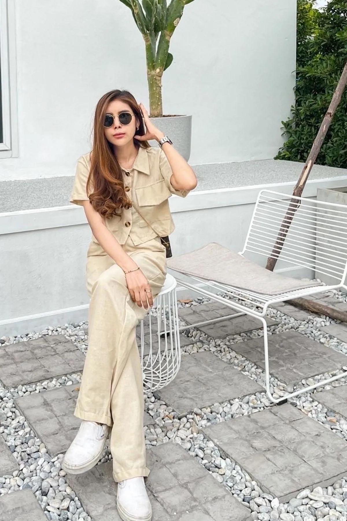 LILLIAN Linen Button-down Top & Pants Co-ord (Cream)
